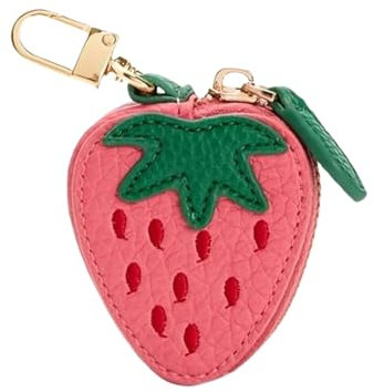 Kotkiddy Süßes Leder Taschencharm Y2k Schlüsselanhänger mit Reißverschluss Schulmädchen Handtaschencharm Accessoires Ästhetisches Zubehör(Erdbeere)