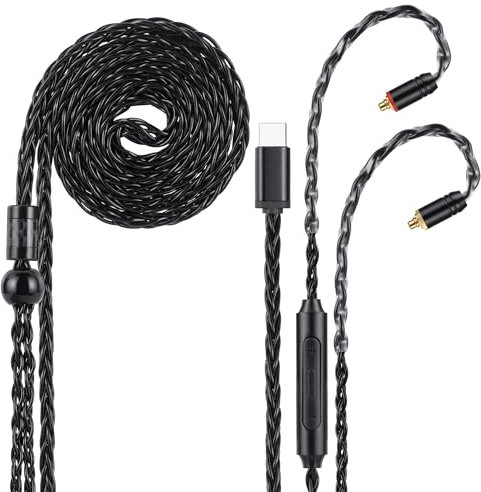 USB-C-auf-Dual-MMCX-IEM-Balance-Ohrhörerkabel, 8-adriges OCC-Kabel für versilberte HiFi-Kopfhörer, ultraflexibles digitales Audio-Upgrade für In-Ear-Kopfhörer, Inline-Steuerung (1,3 m, schwarz)