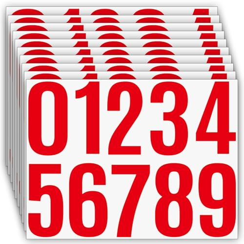 100 Stück, 10 cm - Zahlen Aufkleber Groß, 10 Blätter Klebezahlen Wetterfest, Vinyl Number Stickers für Briefkasten, Adressnummer, Hausnummer (Rot)