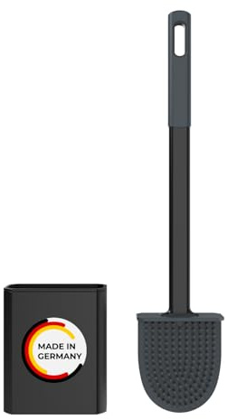 Rival WC-Topfgarnitur Flach mit Noppenbürste, gummiertem Griff & Wandhalterung – Toilettenbürste mit ergonomischem Griff – Klobürste für gründliche Reinigung – platzsparende WC Bürstengarnitur