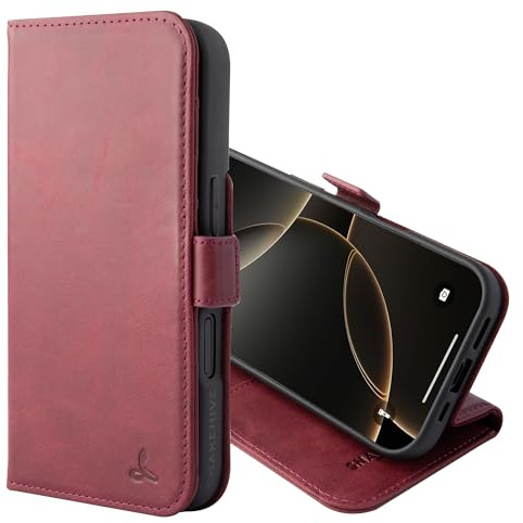 Snakehive Genuine Leather Wallet Case for iPhone 17 – Flip Cover with Card Slots & Stand (Smooth Plum)