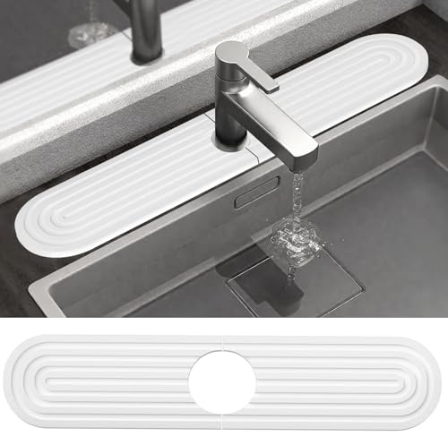 anyuan boy Abtropfmatte Spüle Wasserhahn Spritzschutz,Stone Mat Hochsaugfähige Kieselalgenschlamm-Matte für den Wasserhahn Sink Mat Saugfähige Matte für Küche, Bad-Arbeitsplatte,weiß 45x10cm