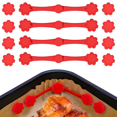 Magnete für Heißluftfritteuse, Silikon Magnete für Airfryer Backpapier 8 Magneten + 4 Clips (4 Sets) Fixierclip für Airfryer-Backpapier Hitzebeständig Zubehör Heißluftfritteuse Blümchenmuster