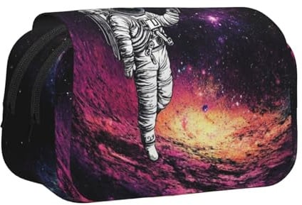 HEBSDFG Doppelschichtiges Flip-Top-Federmäppchen, Glocken-Orchideen-Druck, Stiftebox, Schreibwaren-Tasche, Organizer für Schulbedarf, Reisen und Make-up-Aufbewahrung, Astronaut Galaxy Trippy