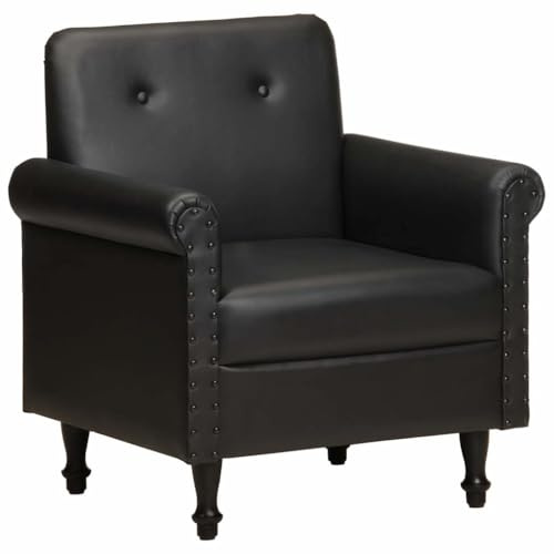 Tonture Schwarzer Echtleder Sessel, 65x57x73cm, Büffelleder Loungesessel, bequemer Lesesessel für Wohnzimmer, Schlafzimmer, Erwachsene, gemütliches Indoor-Sitzmöbel