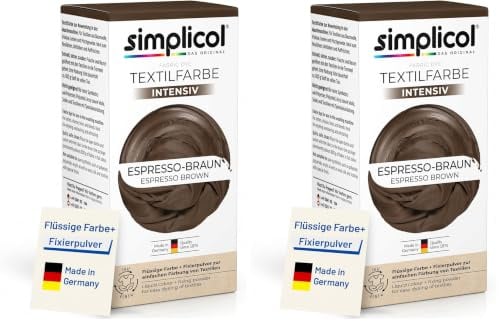 simplicol Textilfarbe intensiv Espresso-Braun | Einfaches Färben in der Waschmaschine | Flüssige Farbe & Fixierpulver | 2er Pack