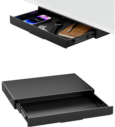PUTORSEN Schublade Unter Schreibtisch Max.Belastbarkeit 8 kg | 375mm Breit Untertisch Schublade für Stehschreibtisch & Home Office,leises Gleiten,Schwarz