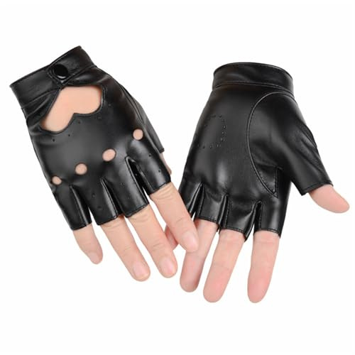 CERCTLA Punk Half Handschuhe, Lederhandschuhe Fingerlose, Damen Punk Herz-Ausschnitt Aushöhlen Halbfinger, für Autofahrer, Fahren, Cosplay, Outdoor, Einheitsgröße, Schwarz