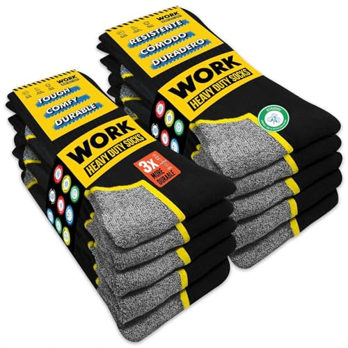 SOXCO 6 Pairs Men’s Work Socks, Black Crew Length | DRI-WIK Moisture Management Technology | Super Soft Cushioned Footbed | Reinforced Heel & Toe | Dura-Stretch Elastane | Pack of 6 Pairs, 9-11