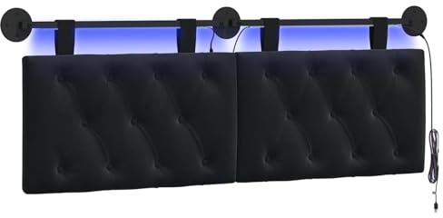 vidaXL Hängendes Kopfteil Mit LED Licht Schwarz Samt, Modernes Schlafzimmer, Wandkopfteil, aus Samt, Platzsparend, dekorative Rückenlehne, weich anzufassen