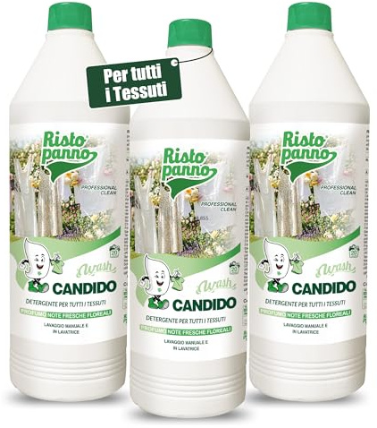 RISTOPANNO | 3 PZ x 1L Detergente Enzimatico Concentrato per Bianchi e Colorati - Fragranza Floreale - Detersivo Lavatrice Liquido Bucato a Mano e Lavatrice - Azione Sinergica 4 Enzimi (WASH CANDIDO)