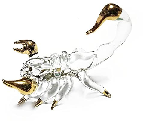 WitnyStore Winzige Skorpion-Figur, 9,6 cm, transparent, goldfarben, mundgeblasen, Glas-Skorpione, Spinnentiere, Wirbellose, Insekten, bunte Kristalltiere, dekorative Sammelfiguren, Dekoration,