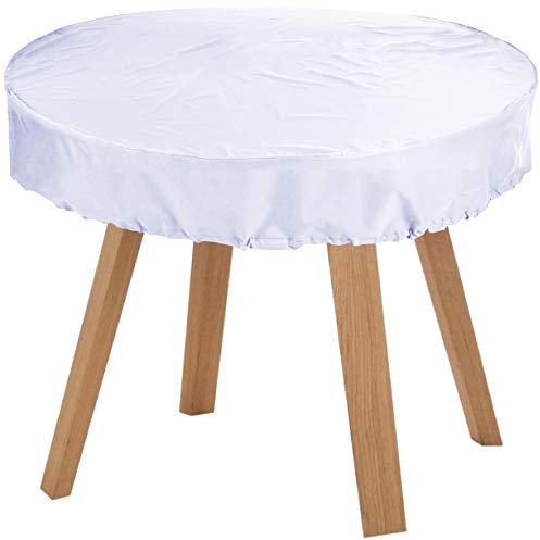 Kaufpirat Premium Abdeckplane Rund Ø 120x15 cm Holzbank Gartenmöbel Gartentisch Hülle Abdeckung Haube Schutzhülle Abdeckhaube 900 D, 500 g/m², 6.000 mm Wasserbeständigkeit Weiß
