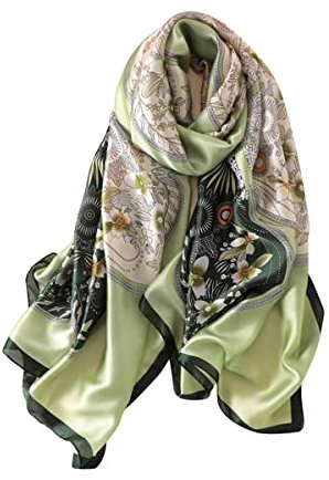 Trillion London® Grüner Halsschal mit Blumendruck aus 100% Seide für Damen|Leichte Damenschals | Schalwickel | Geeignet für den Alltag, zum Verschenken|Glatte, weiche Oberfläche| Größe:180cmx90cm