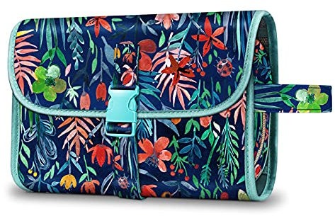 Fintie Tragbare Kulturtasche Kosmetiktasche Reisetasche, Große wasserdichte Aufhängen Make-up Organizer Stauraum Tasche für Damen Mädchen, Dschungelnacht