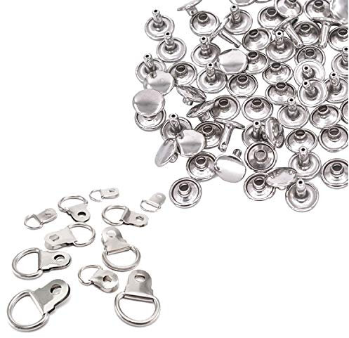 Trimming Shop D-Ring für Bilderrahmen, 10 mm, mit 6 mm Doppelkappen-Nieten, Befestigungszubehör für Haken, Wandhalterung, Spiegel, DIY-Projekte (Silber, 100 Stück)