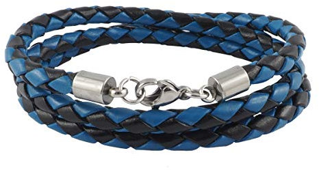 König Design Lederkette Lederband Leder-Armband 6 mm Herren Halskette Schwarz Blau 80 cm lang mit Karabiner-Verschluss Silber geflochten