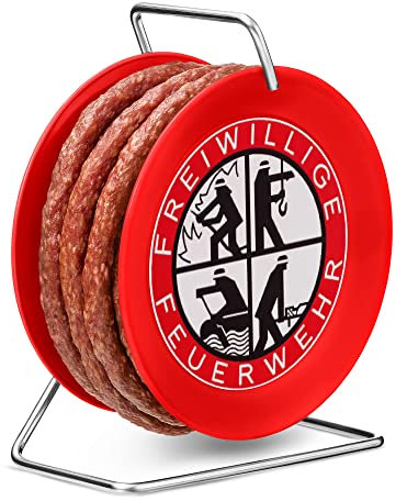 WURSTBARON® Tambour de saucisse en design d’équipement pompier, 3,5 m de délicieuse saucisse de style Cracovie, haute qualité et arôme fumé, cadeau amusant pour les pompiers, 240 g