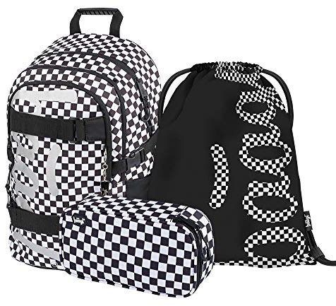 Baagl Schulrucksack Set Mädchen 3 Teilig, Schultasche ab 3. Klasse, Grundschule Ranzen mit Brustgurt, Ergonomischer Schulranzen (Skate Ska)