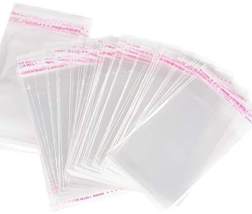 FLOFIA 200pz Bustine Trasparenti per Confetti 7 * 13cm Sacchettini Plastica Sacchetti Piccoli Autoadesivi Portaconfetti con Striscia Adesiva per Regalo Caramella Biscotti Gioielli Bomboniere