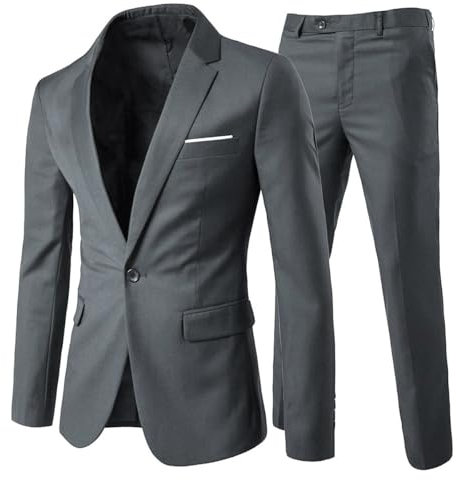 Allthemen Herrenanzug 2 Teilig Slim Fit Anzüge Business Hochzeitanzug für Männer Dunkelgrau M