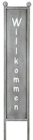 Decpero Gartenstecker I Stele WILLKOMMEN I Metall I Rohr I grau I 78 cm