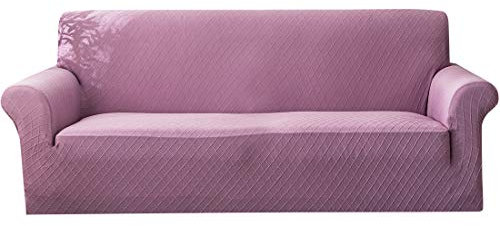 Mateju Sofabezug Einfarbig Sofaüberzug für Sofa Stretch Elastische Jacquard Sofahusse Couchhusse mit Armlehne für Wohnzimmer Anti-Rutsch (Lila,2-Sitzer 145-185cm)