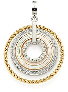 JEWELS BY LEONARDO Anhänger Clip & Mix Geometria • Ketten-Anhänger aus tricolorfarbenem Edelstahl • Ringelemente mit Perlmutt und Glaskrisallen • Clip M (4,8 mm Ø) • Schmuck Geschenk Damen • 021639