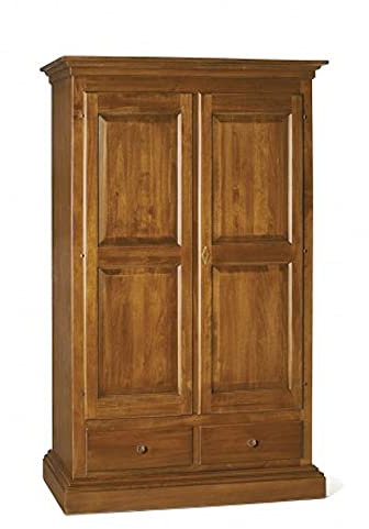 Mar.c.a. Design - Armoire de Chambre en Bois Massif Arte Pauvre, Noyer Foncé, 2 Portes Cheveux Droites, 2 Tiroirs, Tringle à Vêtements, Classique 61x125x200H Fabriquée en Italie