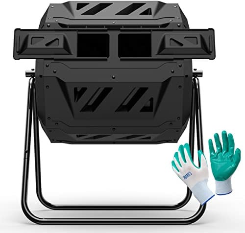Compost Tumbler Bin Composter Dual Chamber 43 Gallon (Bundled with Gloves)