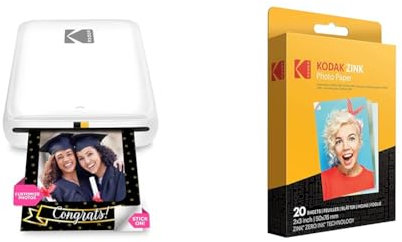KODAK Step Drucker Drahtloser mobiler Fotodrucker & 2 x3 Premium Zink Fotopapier (20 Blatt) Kompatibel PRINTOMATIC Smile- und Step-Kameras und -Drucker, 20 Stück (1er Pack)