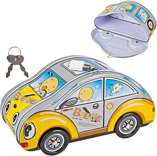 alles-meine.de GmbH Spardose - Verschiedene Modelle frei wählbar - Auto - grau mit 2 Schlüssel und Schloss - stabile Metall Sparbüchse - 21 cm - Verschluss - Sparschwein - Sch..