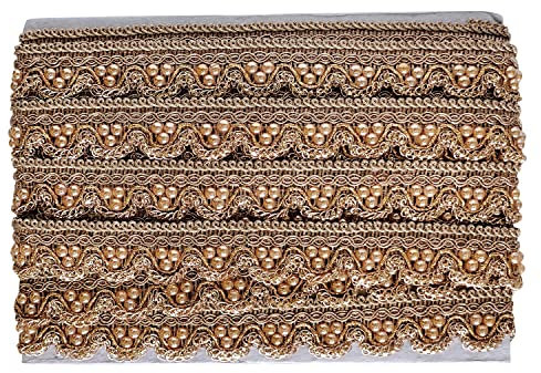 Trimming Shop Indisches Spitzenband mit Perlenbesatz, dekorative Bordüre zum Nähen, Basteln, Verzierung, Hochzeitskleider, modische Kleidung, Roségold, 25 mm breit, 4 m