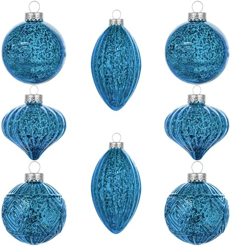 8 pezzi palline di natale vetro azzurre 8cm blu palla di vetro glass ciondoli e pendenti palline ornamento di mercurio deocro natalizio Appendiabiti Decorazioni natalizie Addobbi