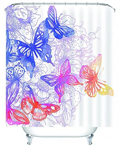 Aotiwe VIP Lounge Duschvorhang, Wannen Duschvorhang Schmetterlinge Bild Violett 180X180cm für Badezimmer