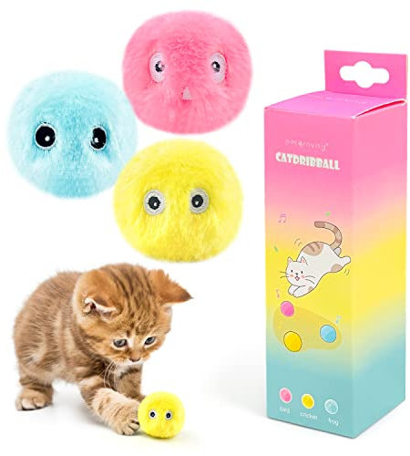 Wisdom1674 Balle Jouet Chat, 3 Pièces Balle Chat en Peluche Jouet Chat Interactif, Jouets pour Chats avec Sons, Peut Ajouter de Herbe à Chat, pour Chat Jouant, Mâchant, Pourchassant