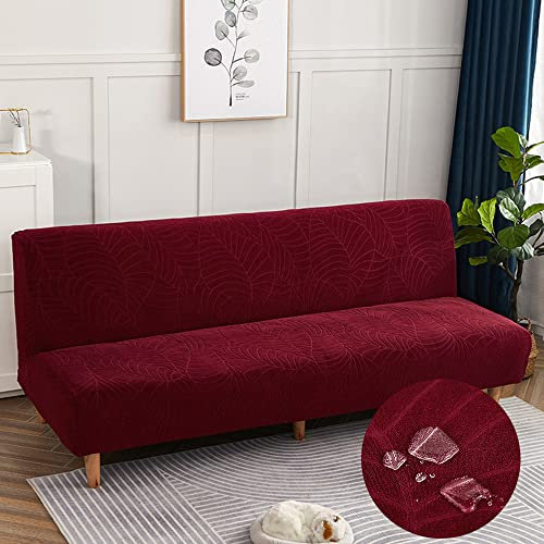 DOTBUY-SHOP Jacquard Sofabezug Ohne Armlehnen Wasserdicht Armlose Sofabettüberzug, Stretch Weich Antirutsch Sofa Schutz Schonbezug für Klappsofa Bett ohne Armlehnen (Burgunderrot,160-190cm)