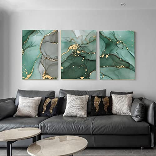HEHGVCF 3 Teilig Modern Marmor auf Vlies Leinwand, Mode Vintage Grünes Gold Bild Marmor Luxus Leinwand Bilder Wohnzimmer Home Dekorative Rahmenlos (Grünes Gold,30 x 45cm)