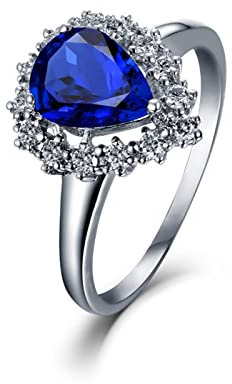 Ringe Weissgold, Ring Schmuck Mädchen 18 Karat (750) mit 1,2ct Blau Tropfenschliff Tansanit Größe 63 (20,1)