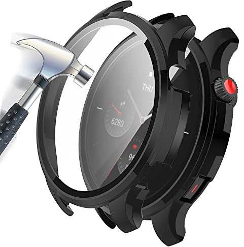 Acadeny 2 pièces Coque Protection Écran en Verre Trempé + PC Bumper Compatible avec Amazfit GTR 4 Anti-Rayure Protecteur Étui pour GTR 4-Noir GTR 4-2Black-x930