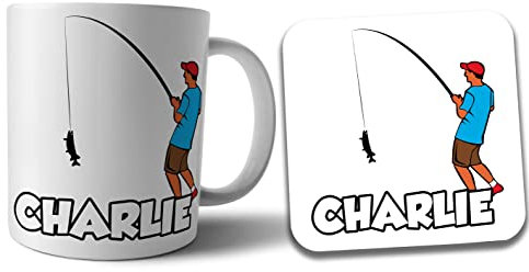 AK Giftshop Personalised Fishing Fisherman Mug and Coaster Gift Set