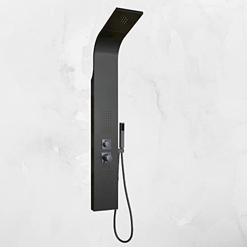 EM Colonna Doccia Jungle Black Acciaio Nero Opaco 4 Funzioni Con Cascata Doccetta Miscelatore Acqua Calda Fredda