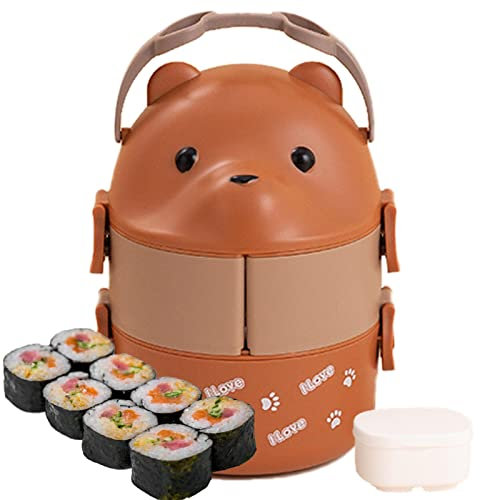 Fulenyi Stapelbare -Box, Eyeglass Bear Auslaufsichere Doppelschicht- -Box, Tragbare Lunchbehälter für warme Speisen, Vakuum-Lunchbox