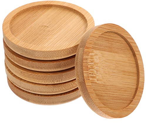 HEMOTON 6Pcs Round Bamboo Coasters Plant Saucers Succulent Pot Tray Drink Cup Pads Saucers Coffee Mug Wine Coasters for Drinks Beverages Beer