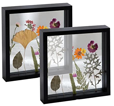 irbaniland Schwebender Rahmen, rustikaler Bilderrahmen, doppelseitig, gehärtetes Glas, Fotorahmen für Wand oder Tischaufstellrahmen, 2 Stück (Schwarz, 25,4 x 25,4 cm)