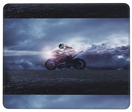 Man Ride A Motorrad bedrucktes Mauspad Computer-Mauspad mit rutschfester Gummiunterseite, Gaming-Maus-Teppich, Büro-Schreibtischunterlage, Schreibtisch-Pad-Schutz, 17,8 x 21,8 cm