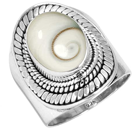 Jeweloporium Silberring mit weißem Shiva-Auge, Größe 68 (21,6), 925er Sterlingsilberring für Damen, echter ovaler Stein, handgefertigter Schmuck