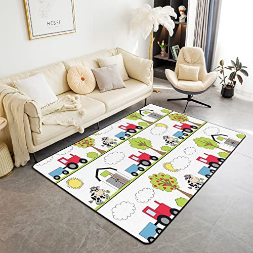 Cartoon Bauernhof Traktor Wohnzimmer Teppiche Cartoon Auto Kuh Dekorativer Teppich Nette Kuh Akzent Teppich Fahrzeuge LKW Auto Indoor Bodenmatte Wohnzimmer Teppiche Moderne Teppich 100x150cm
