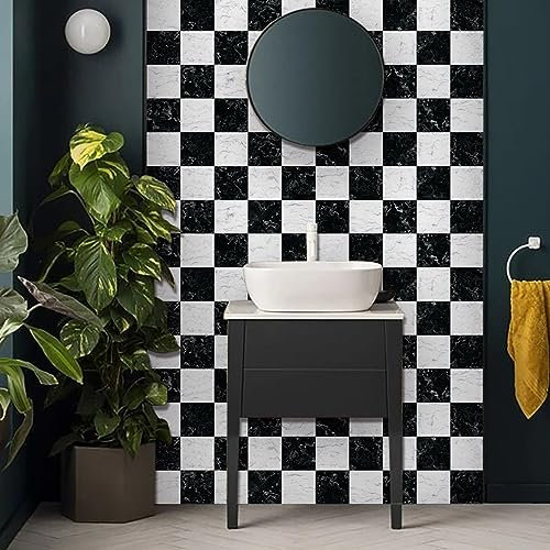 Piastrelle Adesive Cucina 10x10 Bianco Nero Piastrelle Adesive Bagno Pavimento Adesivo Paraschizzi Cucina Adesivo Piastrelle Ceramica Carta Adesiva per Mobili Vintage(10 pezzi)