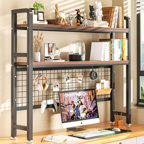 2-Tier 3-Tier Desktop Bookcase For Computer Desk, Dorm Desk Countertop Storage Hutch Book Shelves, Metal Office Desk Storage Hutch, for Home Office Dorm Desktop Furniture ( Color : Black , Size : 3-Ti